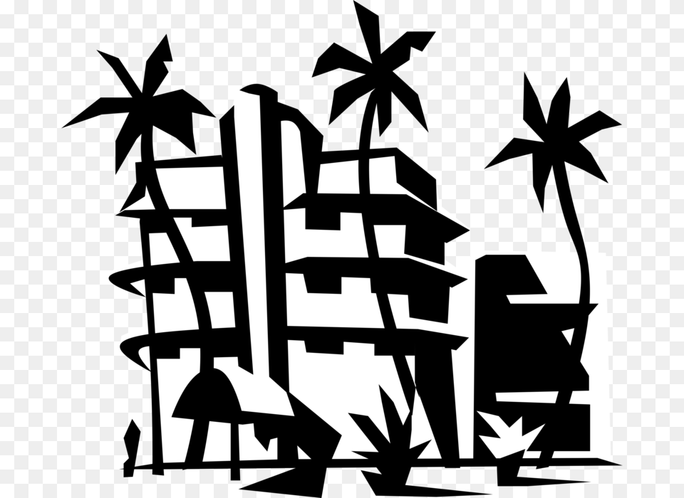 Vector Illustration Of Miami Beach Resort Hotel With Resort Clipart, Stencil, Art, Modern Art Free Png