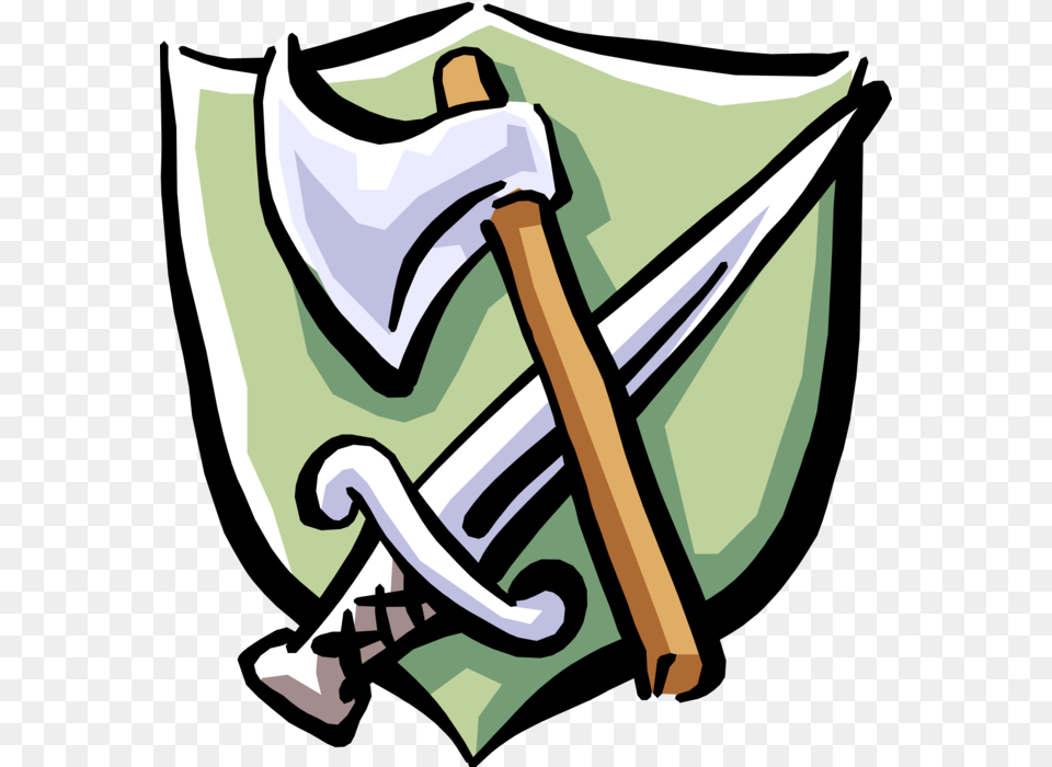 Vector Illustration Of Middle Ages Medieval Axe And Axe And Sword Transparent, Weapon, Device, Tool Free Png Download