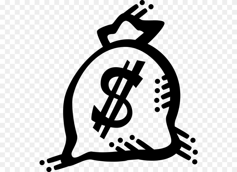 Vector Illustration Of Money Bag Moneybag Or Sack, Gray Free Transparent Png