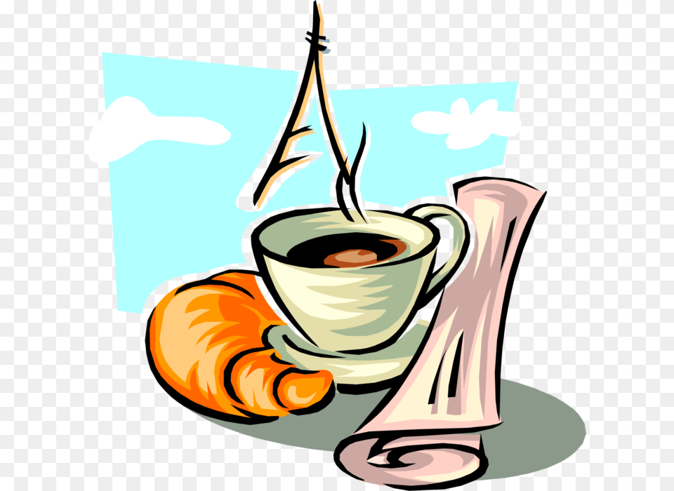 Vector Illustration Of Morning Cup Of Coffee Viennoiserie Pastry, Cutlery, Spoon, Beverage, Coffee Cup Free Transparent Png