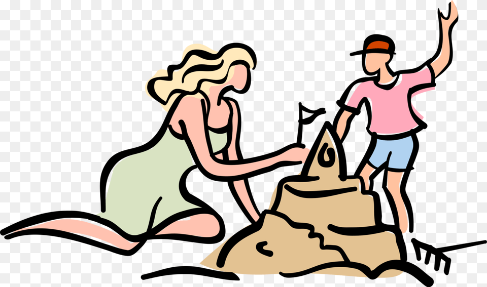 Vector Illustration Of Mother And Child Construct Sand, Baby, Outdoors, Person, Bag Png Image