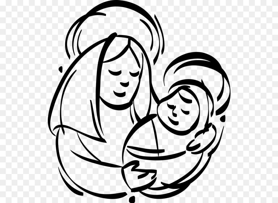 Vector Illustration Of Mother Mary With Christ Child Maria Mae De Jesus, Gray Png