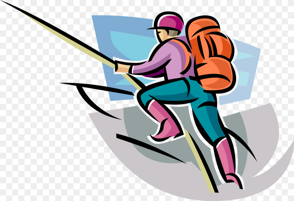 Vector Illustration Of Mountain Climber Climbs Steep Clip Art, Baby, Person, Animal, Fish Png