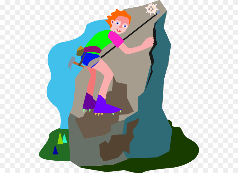 Vector Illustration Of Mountain Climber Uses Rope To Illustration, Cleaning, Person, Outdoors, Baby Png