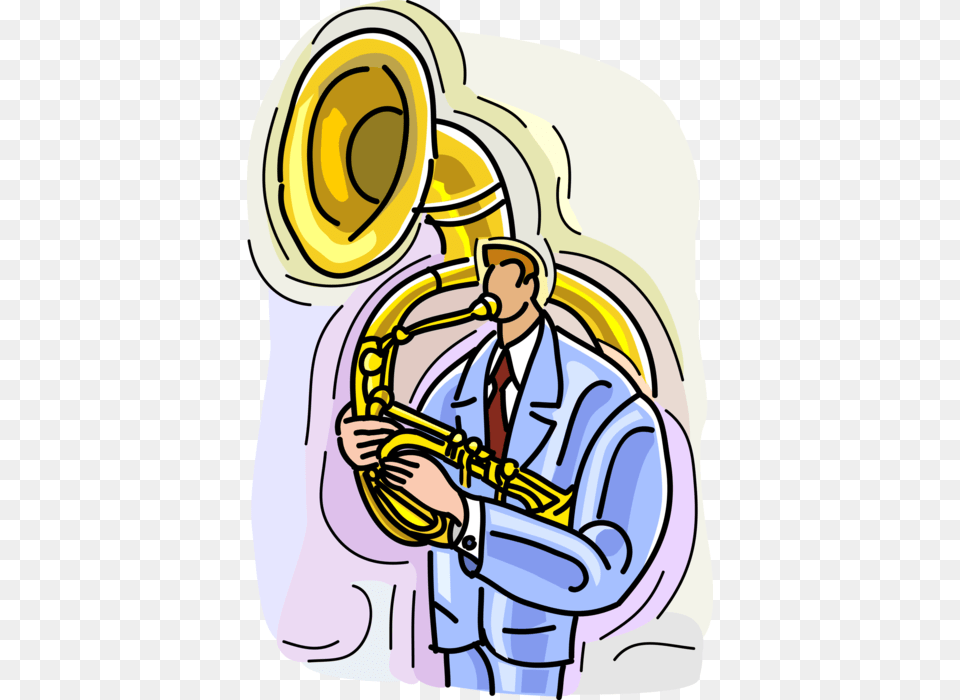 Vector Illustration Of Musician Playing Tuba Large Tocando Tuba, Musical Instrument, Brass Section, Horn, Baby Png