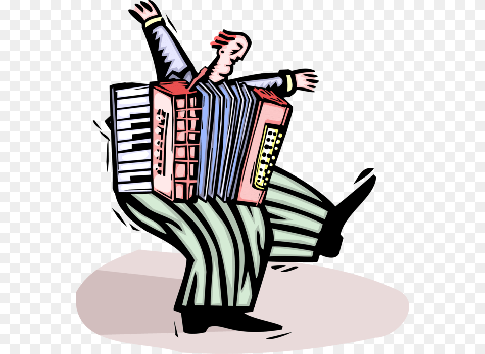 Vector Illustration Of Musician Plays Accordion Bellows Driven Cartoon Accordion, Musical Instrument, Adult, Female, Person Free Transparent Png
