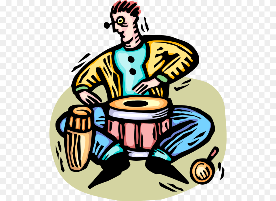 Vector Illustration Of Musician Plays Bongo Drums Musical, Baby, Person, Face, Head Free Transparent Png