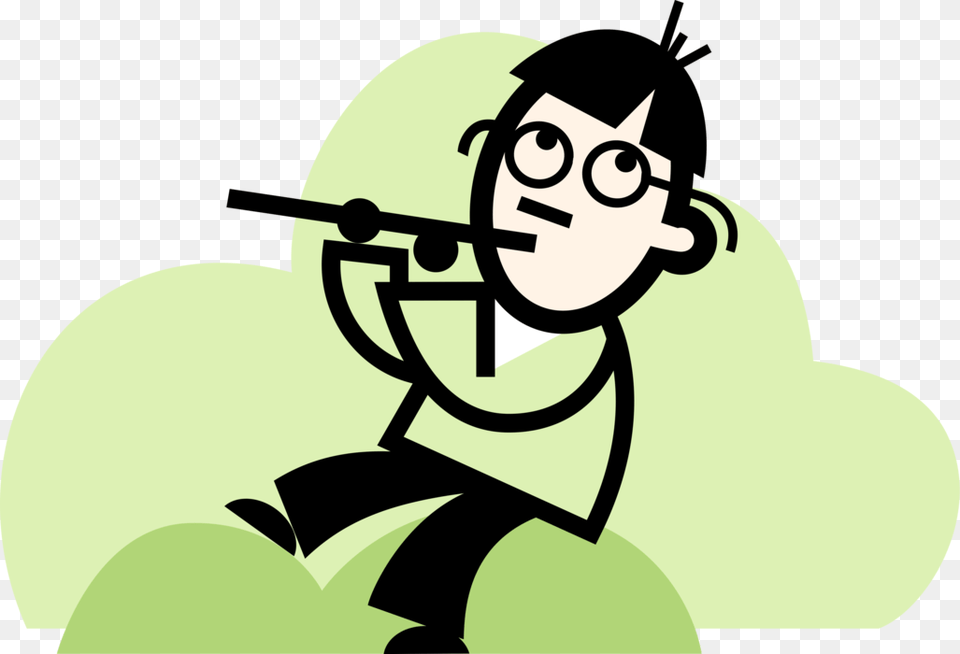 Vector Illustration Of Musician Plays Flute Musical Person In Deep Thought, Green, Stencil, Baby, Face Free Transparent Png