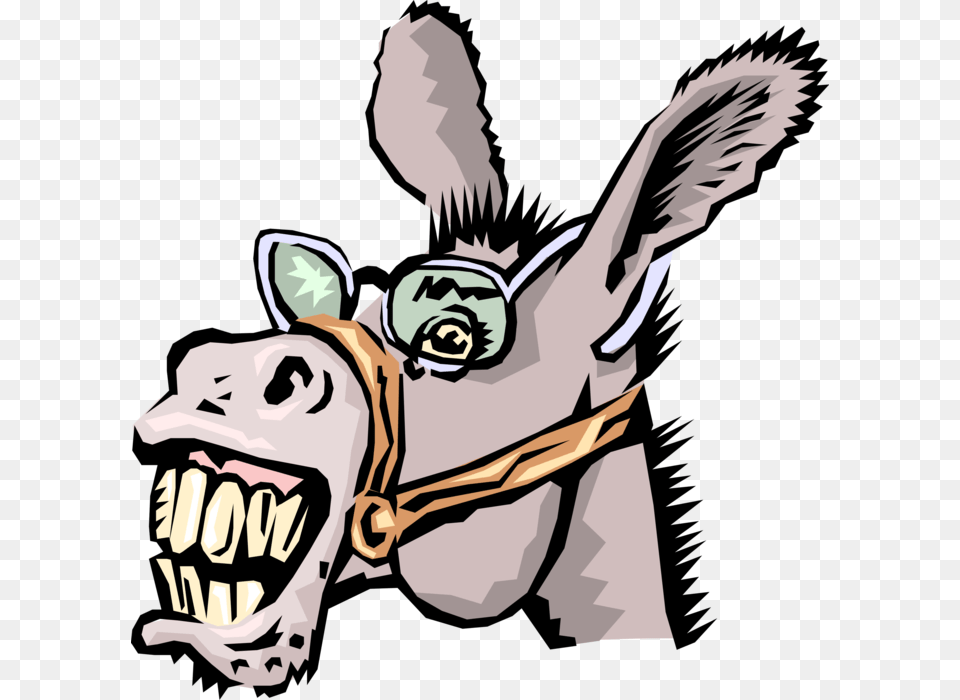 Vector Illustration Of Neighing Jackass Donkey With Donkeys With Eyeglasses, Baby, Person, Animal, Mammal Png