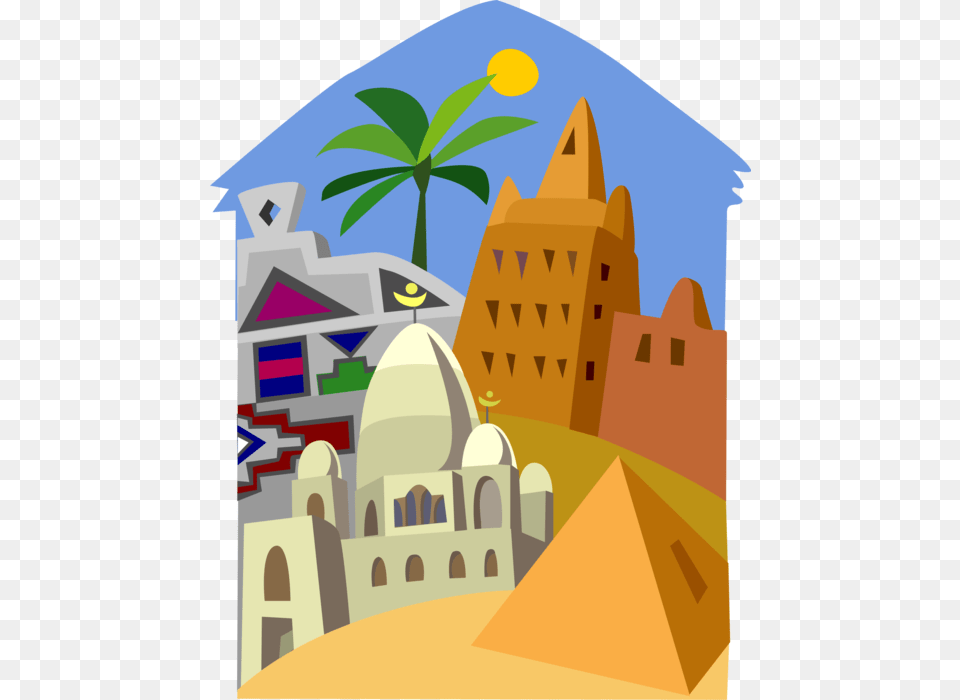 Vector Illustration Of North African Islamic Architecture Castle, Neighborhood, Building, Dome, Fortress Png Image