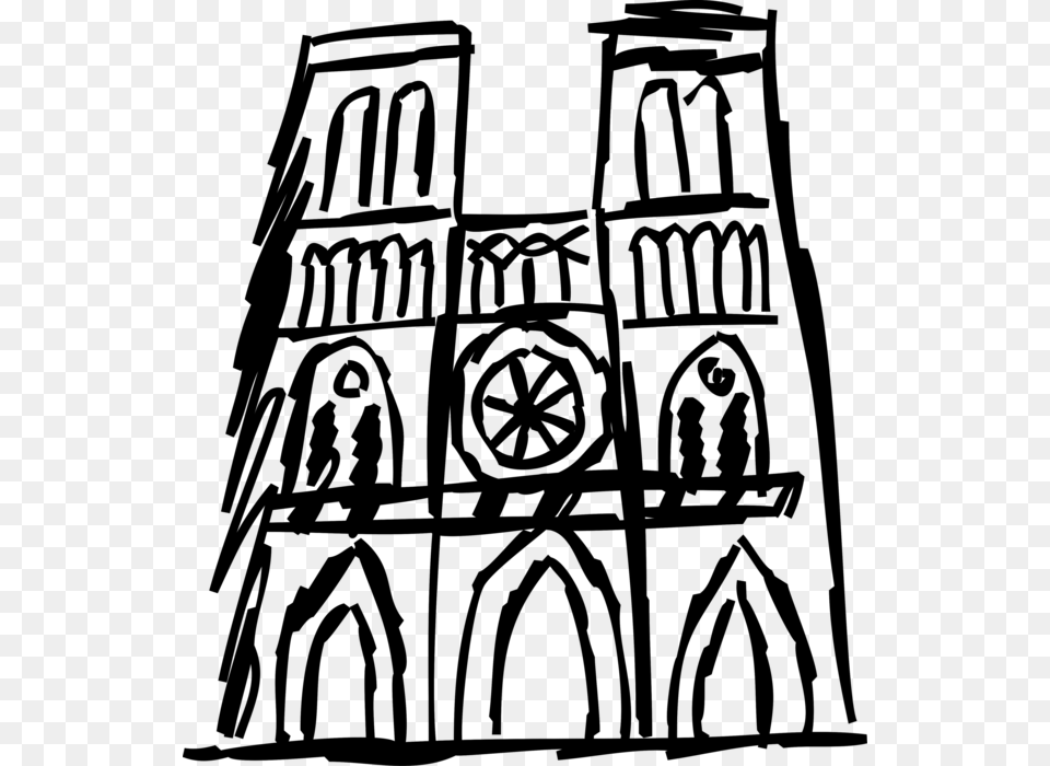 Vector Illustration Of Notre Dame Medieval Catholic Notre Dame Cathedral T Shirt, Gray Png