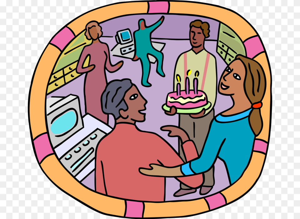Vector Illustration Of Office Party Birthday Celebrations Office Birthday Celebrations, Person, People, Birthday Cake, Cake Free Png Download