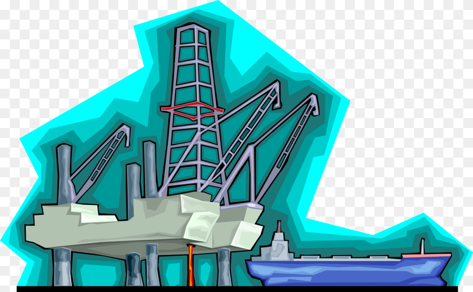 Vector Illustration Of Offshore Petroleum Fossil Fuel Illustration, Construction, Construction Crane, Bulldozer, Machine Free Png
