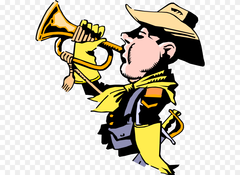 Vector Illustration Of Old West United States Cavalry Bugle Call, Clothing, Hat, Person, Brass Section Free Png Download