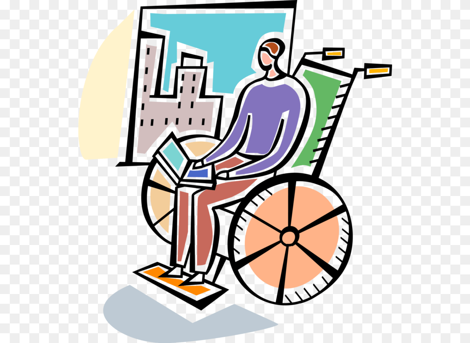 Vector Illustration Of Online Internet Access By Handicapped, Machine, Wheel Png