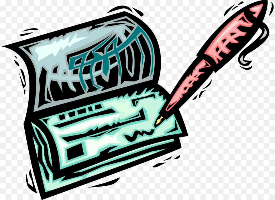 Vector Illustration Of Pen Writing Check Or Cheque Vector Graphics, Weapon Png Image