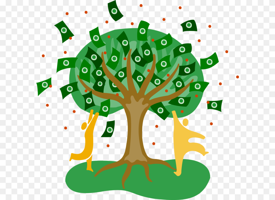Vector Illustration Of People Grabbing Cash From Money Money Tree Clipart Transparent, Green, Plant, Vegetation, Art Free Png