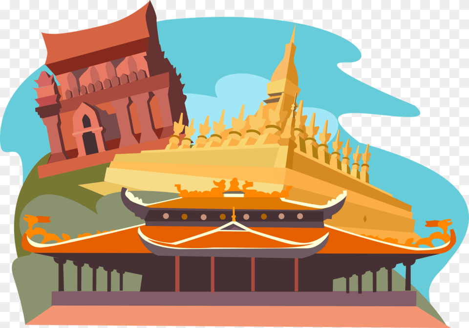 Vector Illustration Of Pha That Luang Vientiane Laos Vietnam Temple, Architecture, Building, Bulldozer, Machine Free Png Download