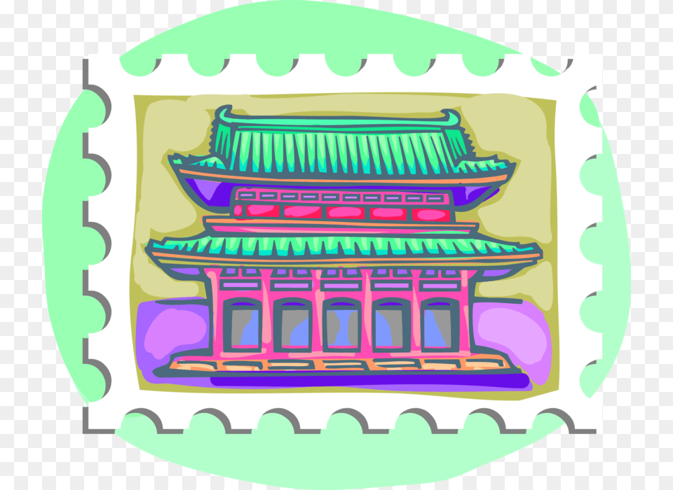 Vector Illustration Of Postage Stamp Of Chinese Pagoda, Purple, Moving Van, Transportation, Van Png