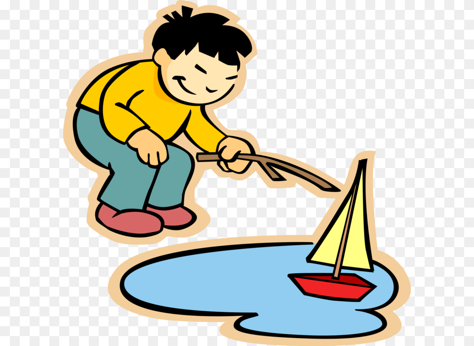 Vector Illustration Of Primary Or Elementary School Boy Playing With A Boat Clipart, Cleaning, Person, Baby, Face Png Image