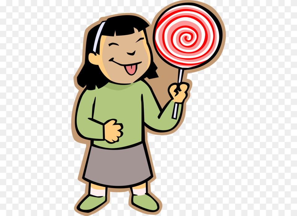 Vector Illustration Of Primary Or Elementary School Girl With Lollipop Cartoon, Candy, Food, Sweets, Baby Png Image