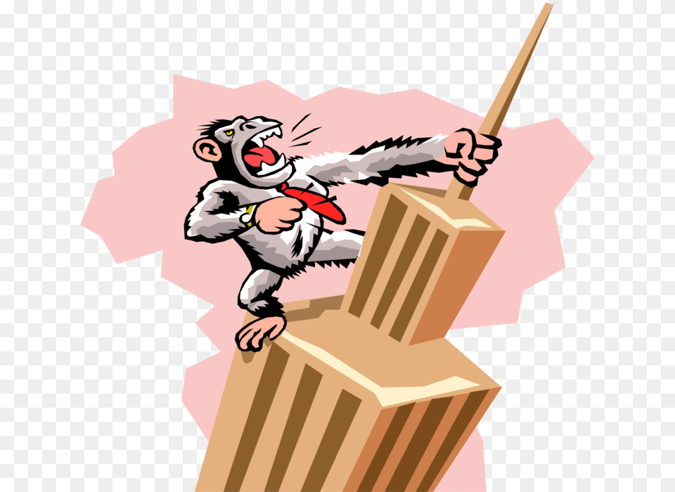 Vector Illustration Of Primate Gorilla King Kong Climbs Cartoon King Kong On Empire State Building, Baby, Person, Animal, Fish Free Png Download