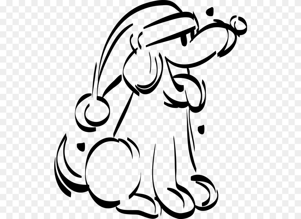 Vector Illustration Of Puppy Dog Wearing Santa Christmas Christmas Pup Clipart Black And White, Gray Png Image