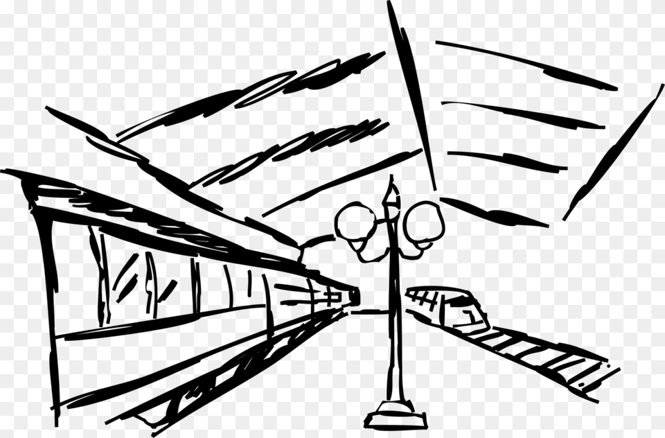 Vector Illustration Of Railroad Rail Transport Locomotive Sketch, Gray Png