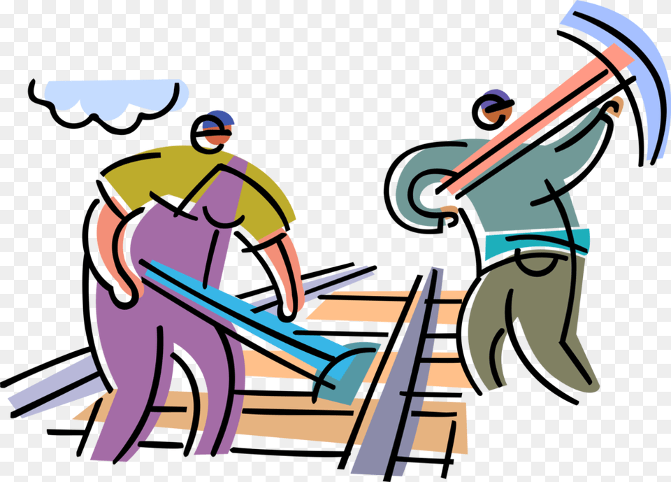Vector Illustration Of Railway Construction Workers Cartoon, Carpenter, Person, Worker, Device Free Transparent Png