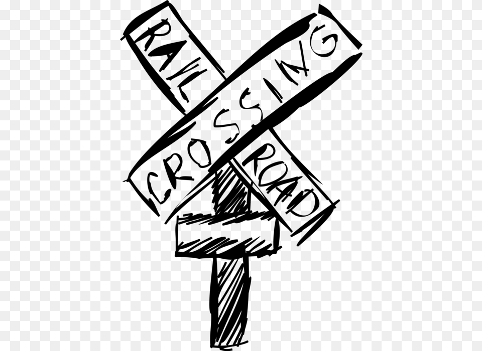 Vector Illustration Of Railway Crossing Caution Sign, Gray Free Transparent Png