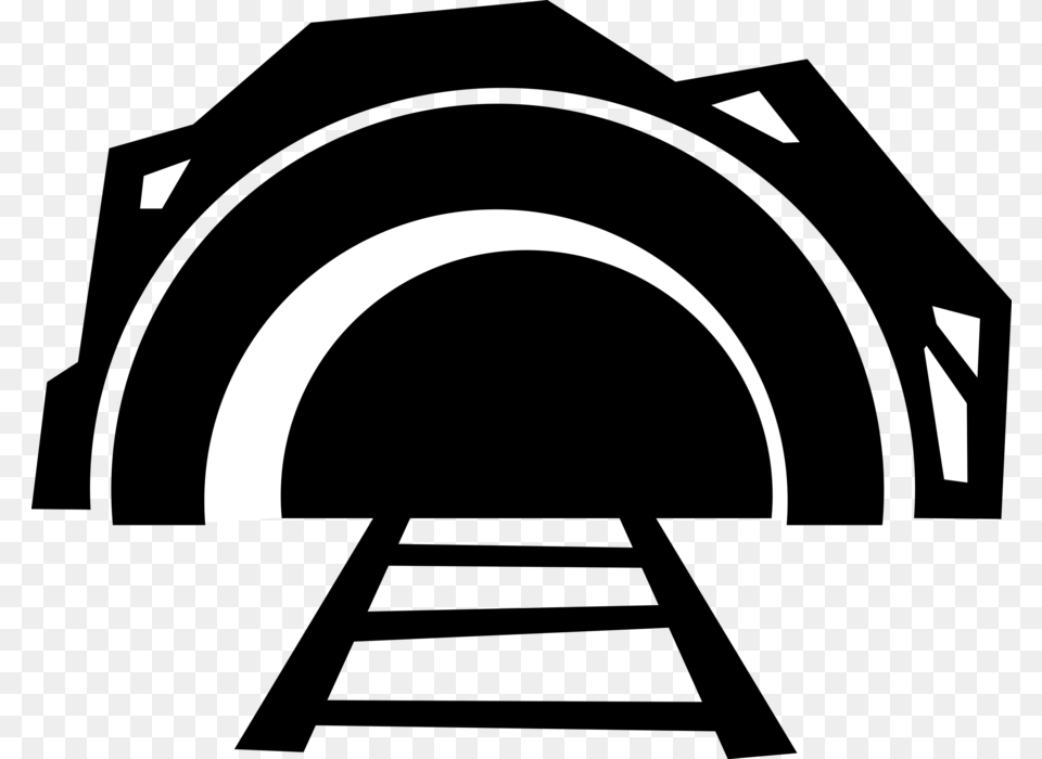 Vector Illustration Of Railway Train Tracks Leading Train Tunnel, Arch, Architecture, Stencil Png Image