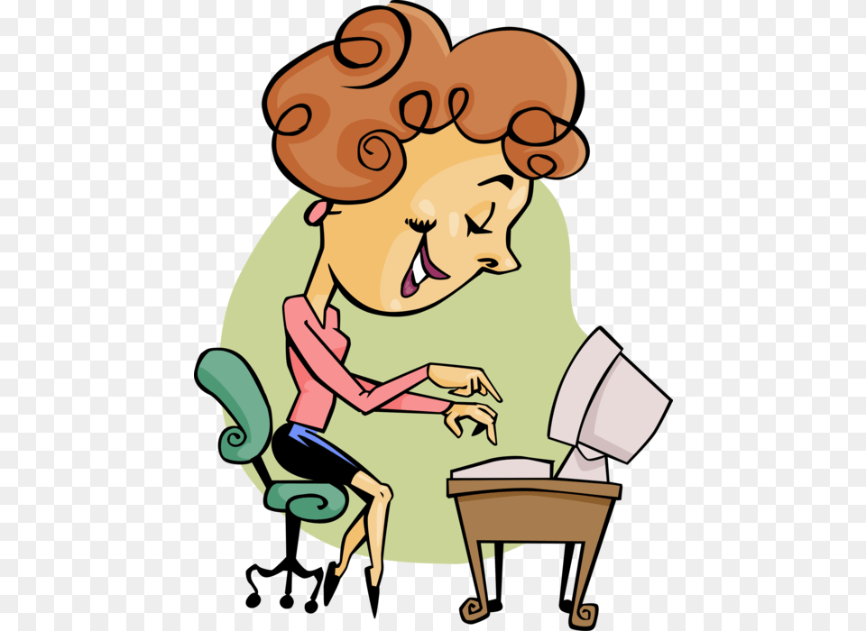 Vector Illustration Of Receptionist Office Worker Typing Secretary Clipart, Baby, Person, Cartoon, Face Png