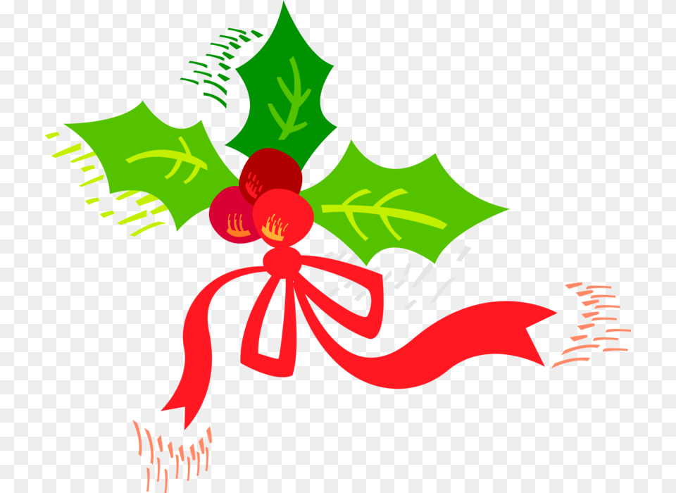 Vector Illustration Of Red Christmas Ribbon With Holly Christmas Door Decorating Contest Criteria, Leaf, Plant, Art, Graphics Free Transparent Png