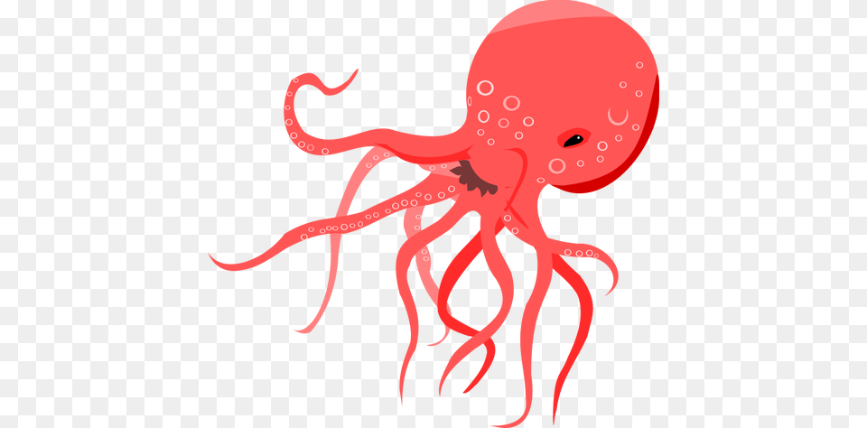 Vector Illustration Of Red Octopus, Animal, Sea Life, Invertebrate, Dinosaur Free Png