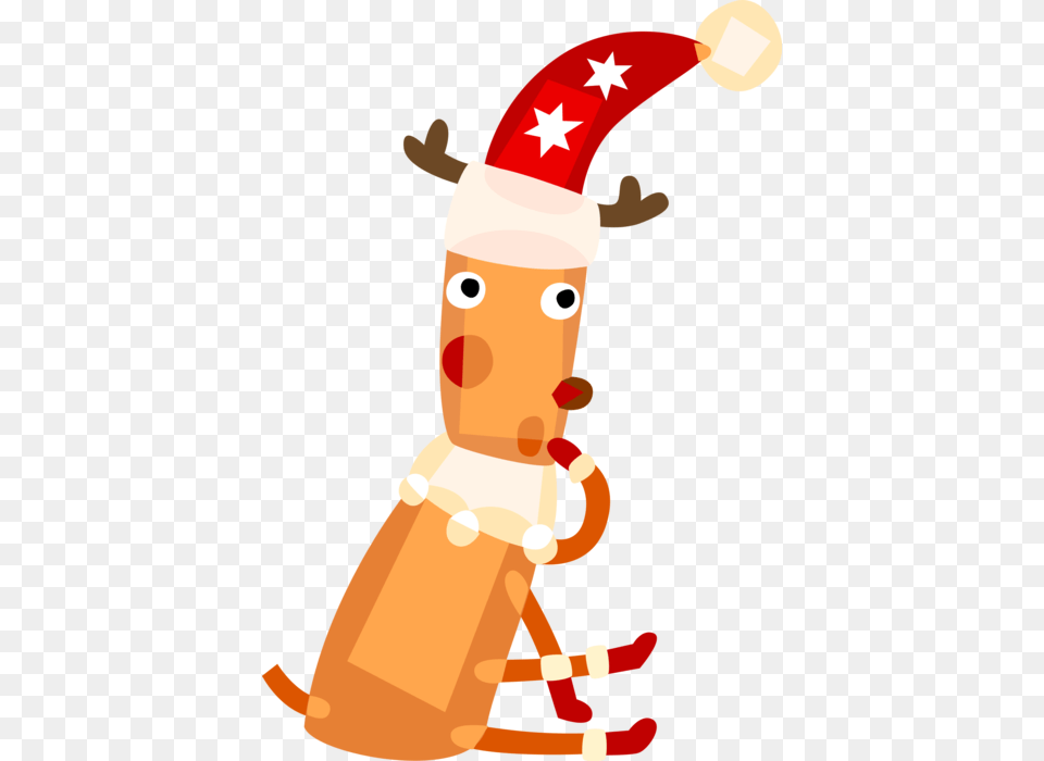 Vector Illustration Of Reindeer Wears Santa S Hat, Baby, Person, Face, Food Free Png