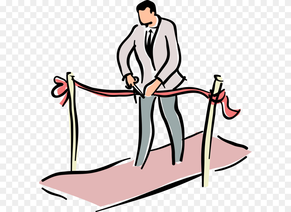 Vector Illustration Of Ribbon Cutting Ceremony Inaugurates Clipart Cutting Ribbon Ceremony, Adult, Male, Man, Person Png Image