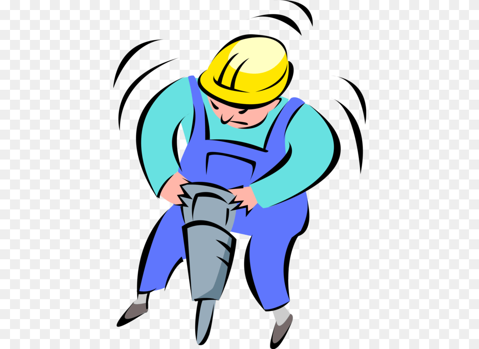 Vector Illustration Of Road Crew Construction Worker Cartoon Jackhammer, Clothing, Hardhat, Helmet, Person Free Png