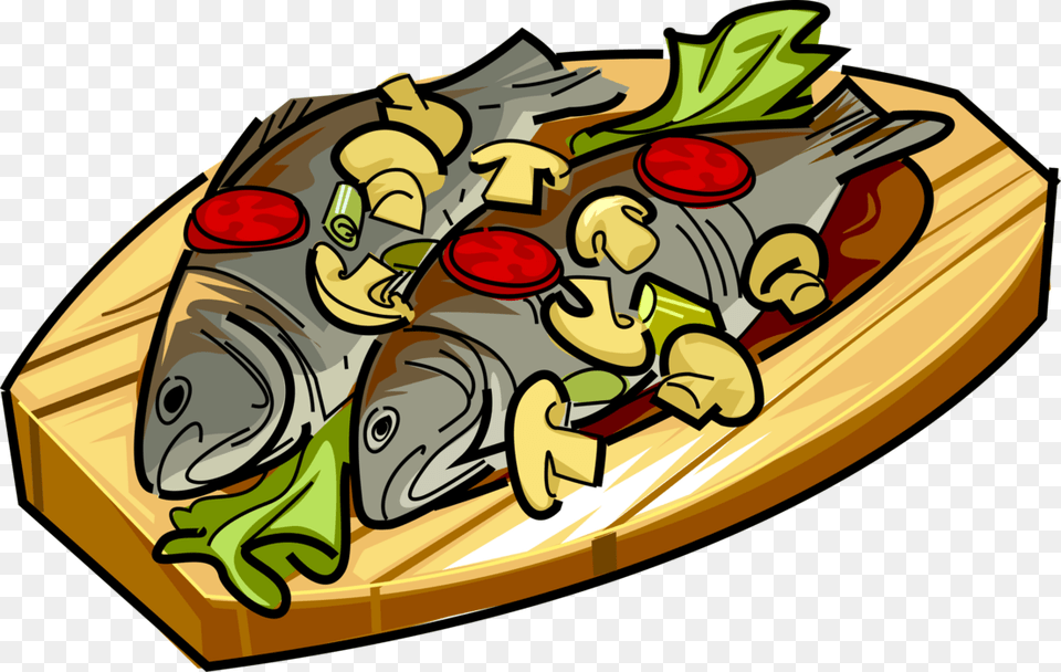 Vector Illustration Of Roast Fish With Mushrooms And Fish Dish Clipart, Food, Meal, Lunch, Sushi Free Png Download