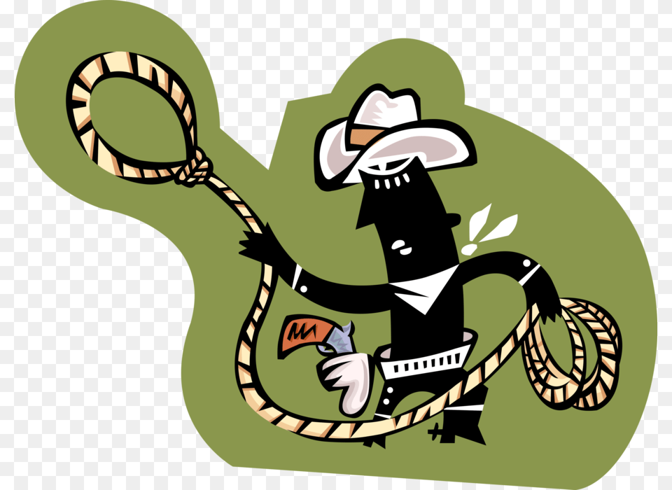 Vector Illustration Of Rodeo Cowboy With Lasso Rope Cartoon, Clothing, Hat, Device, Grass Png Image
