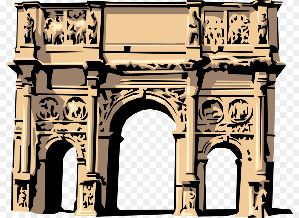 Vector Illustration Of Roman Arch Of Constantine Rome Groups Involved In The Pax Romana, Architecture, Person Png Image