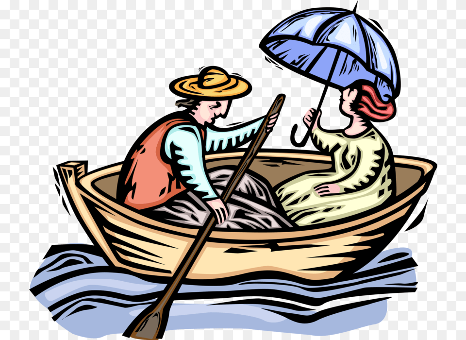 Vector Illustration Of Romantic Couple Enjoy Boat Ride Man Rowing Boat Clipart, Adult, Person, Woman, Female Free Png Download