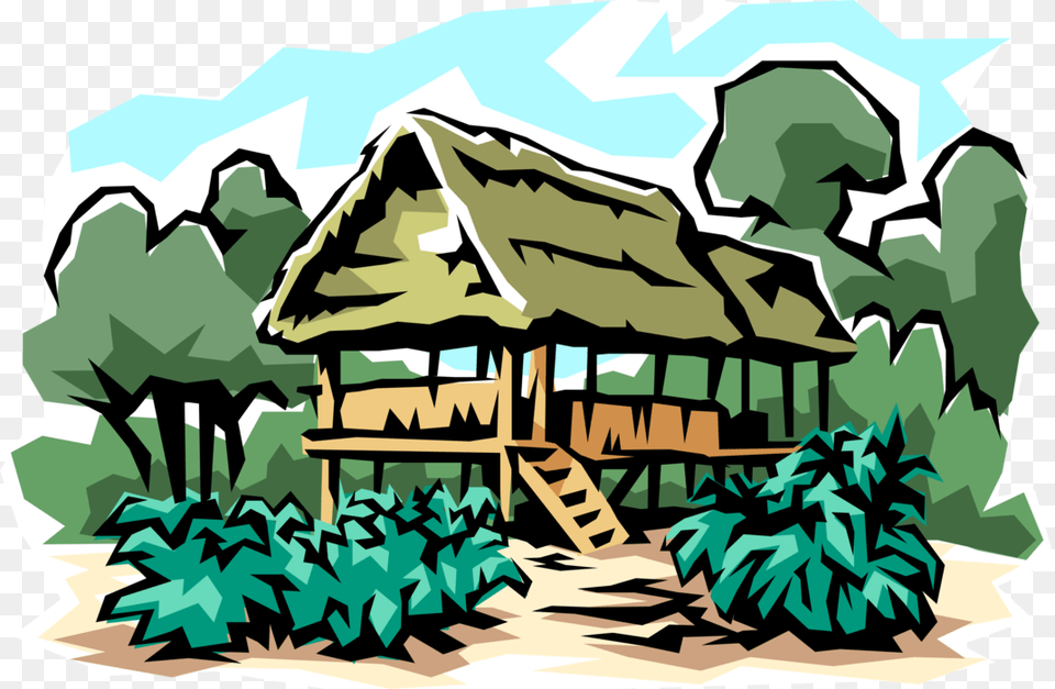Vector Illustration Of Safari House On Stilts In Jungle Jungle Clip Art, Architecture, Shack, Rural, Outdoors Png Image