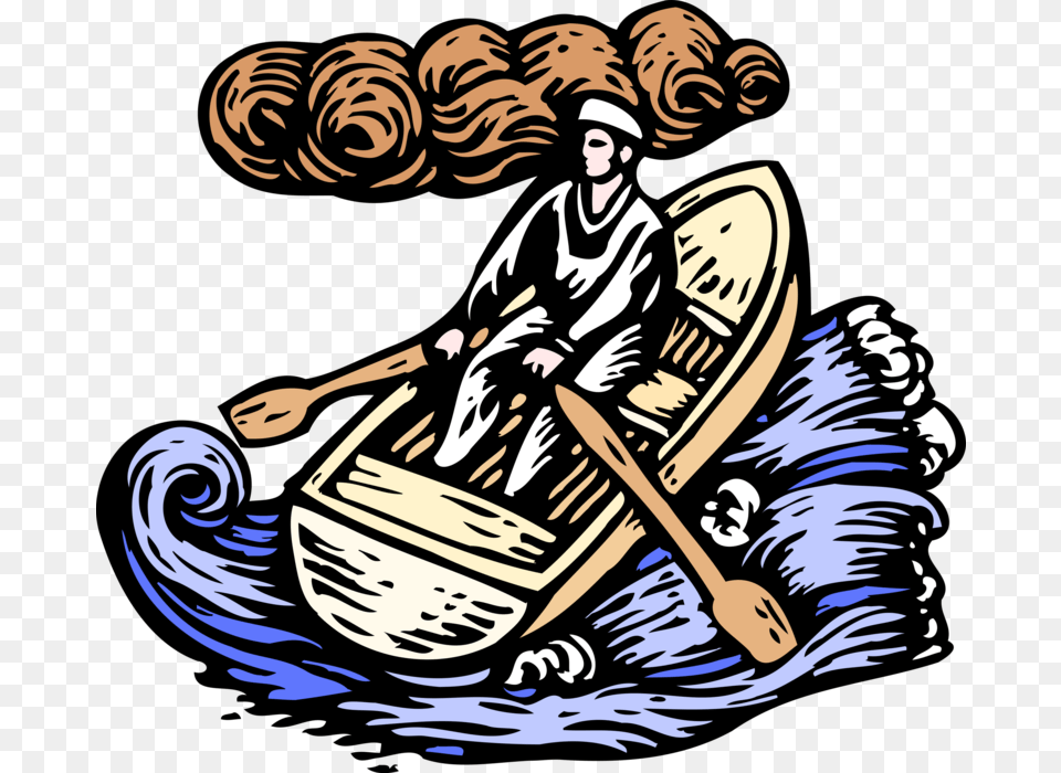 Vector Illustration Of Sailor Rowing With Oars In Rowboat, Paddle, Person, Face, Head Free Transparent Png