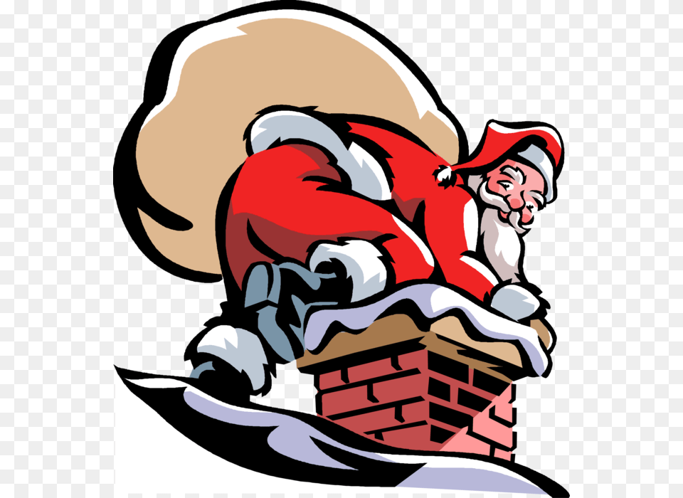 Vector Illustration Of Santa Claus Goes Down Chimney, Book, Comics, Publication, Baby Free Transparent Png