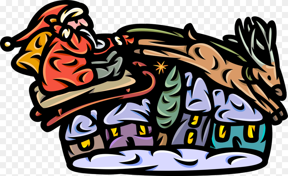 Vector Illustration Of Santa Claus With Sleigh And, Art, Painting, Graphics Free Transparent Png