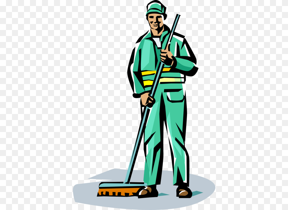 Vector Illustration Of School Janitor Custodian With, Adult, Cleaning, Male, Man Free Png Download