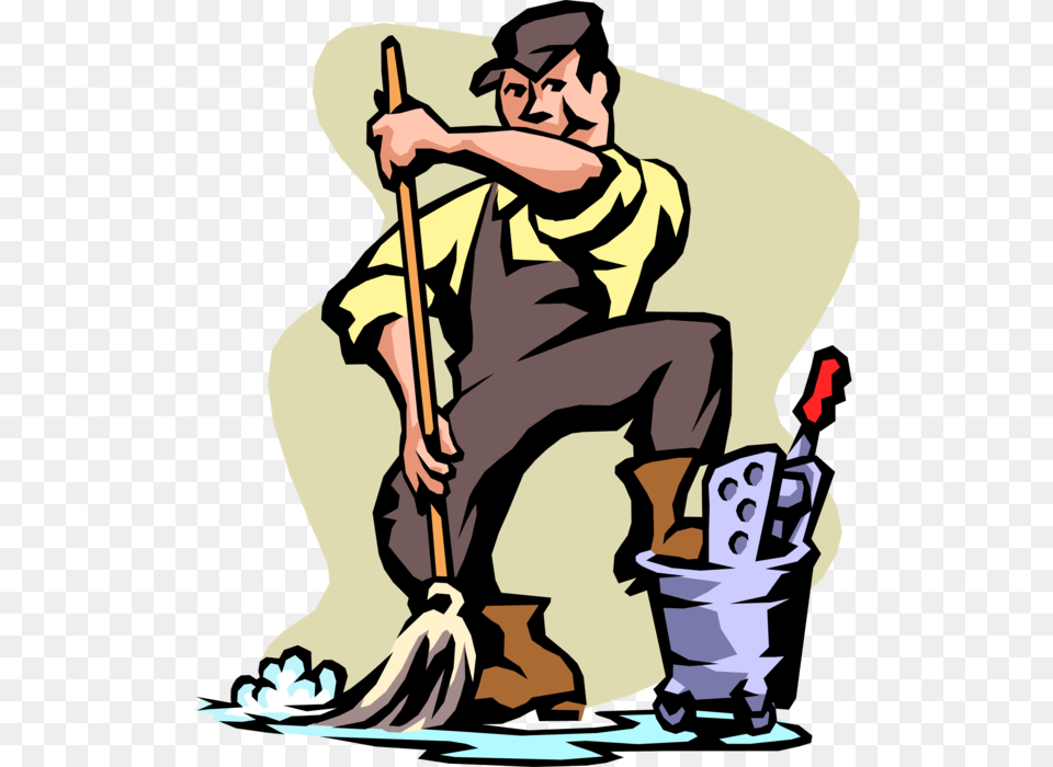 Vector Illustration Of School Janitor Custodian With, Cleaning, Person, Adult, Man Free Png Download