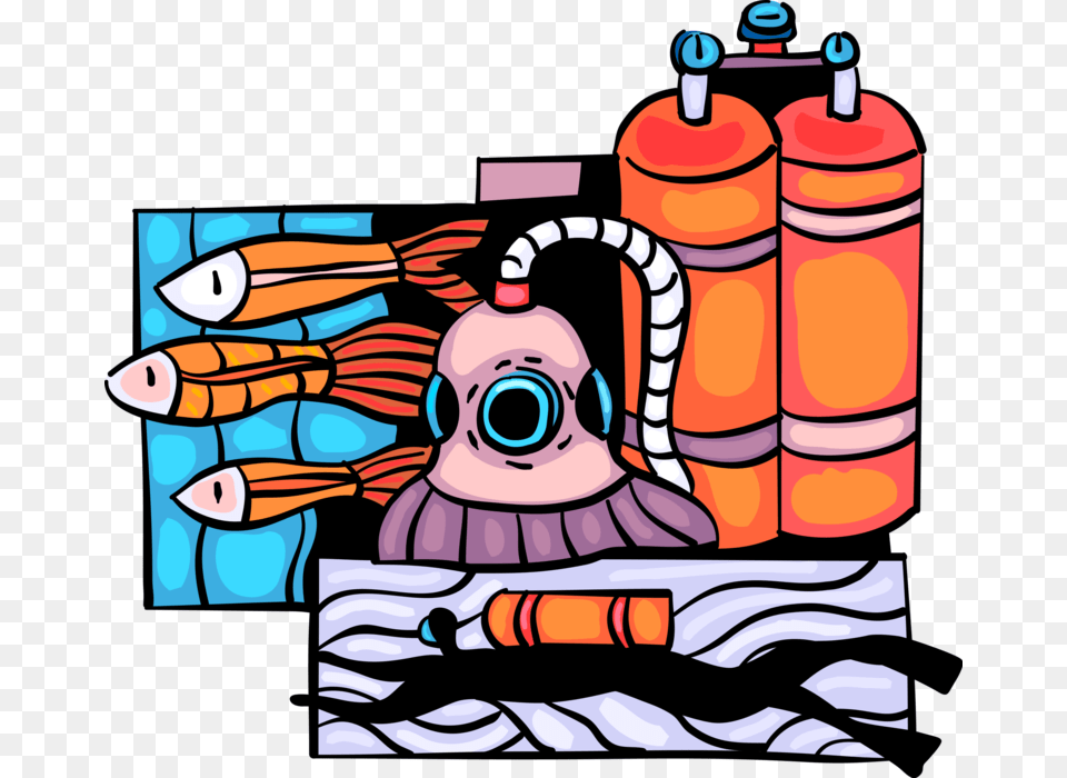 Vector Illustration Of Scuba Diver Diving In Ocean, Art, Dynamite, Weapon, Baby Png Image