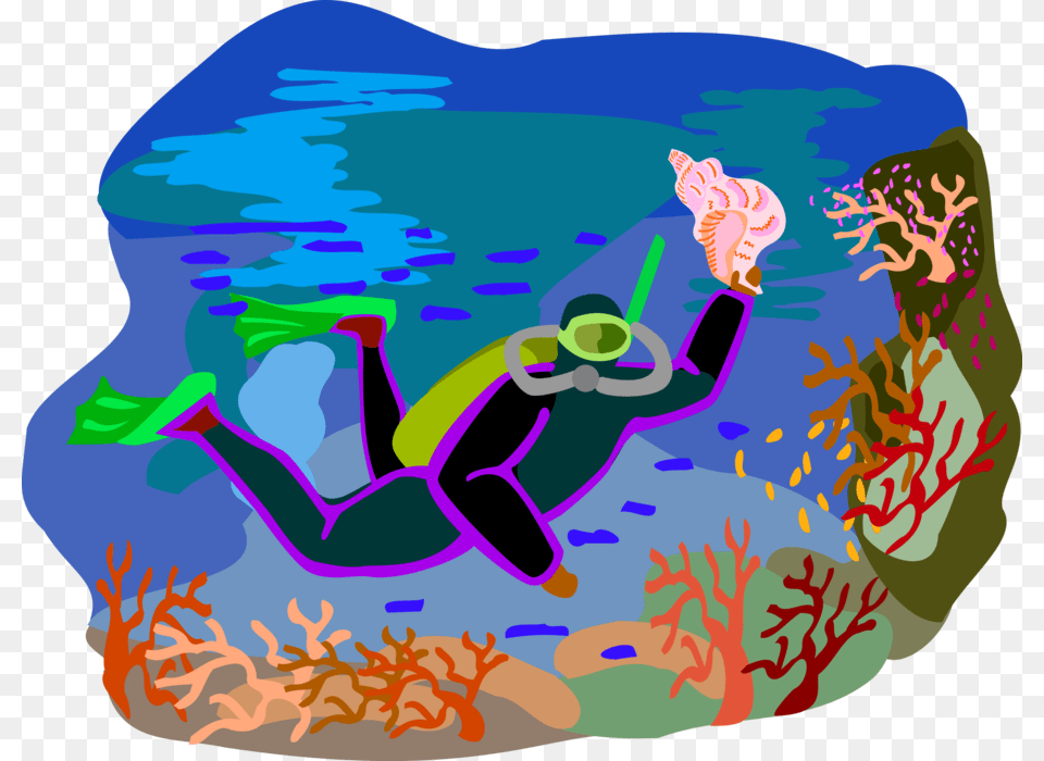 Vector Illustration Of Scuba Diver Finds Seashell While, Water Sports, Water, Leisure Activities, Nature Png Image