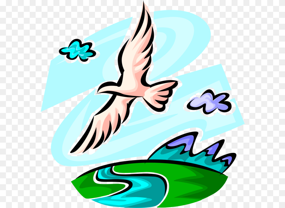 Vector Illustration Of Seagull Bird Flies In Healthy Bird Flying Over The River, Baby, Person Png